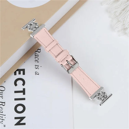 For Garmin Vivomove Luxe / Garminmove Luxe Watch Band Genuine Cow Leather Flower Decor Adjustable Strap