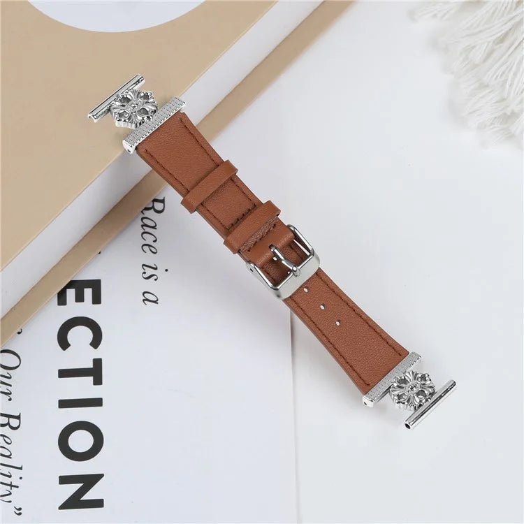 For GarminMove Style / Vivomove Style Watch Band Genuine Cow Leather Flower Decor Adjustable Strap