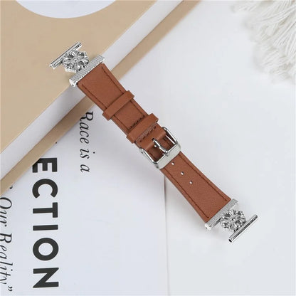 For Garmin Approach S40 / Forerunner 158 Watch Band Genuine Cow Leather Flower Decor Adjustable Strap
