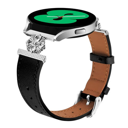 For Garmin vivoactive 5 / Garminactive 5 Watch Band Genuine Cow Leather Flower Decor Adjustable Strap