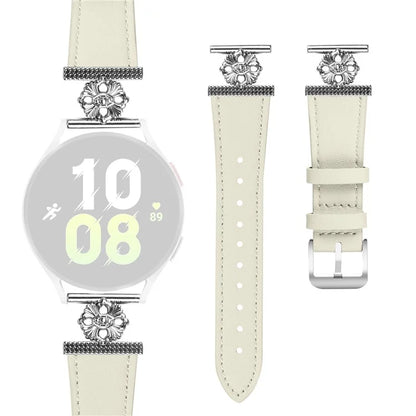 For Garmin vivoactive 5 / Garminactive 5 Watch Band Genuine Cow Leather Flower Decor Adjustable Strap