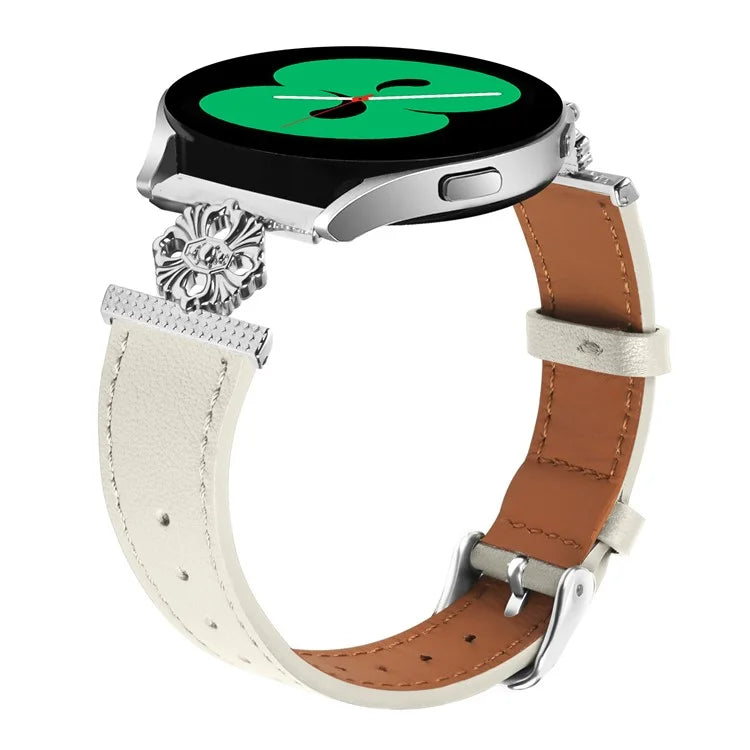 For Garmin vivoactive 5 / Garminactive 5 Watch Band Genuine Cow Leather Flower Decor Adjustable Strap