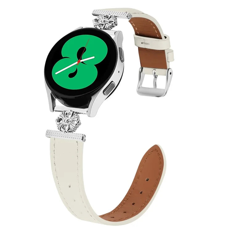 For Garmin vivoactive 5 / Garminactive 5 Watch Band Genuine Cow Leather Flower Decor Adjustable Strap
