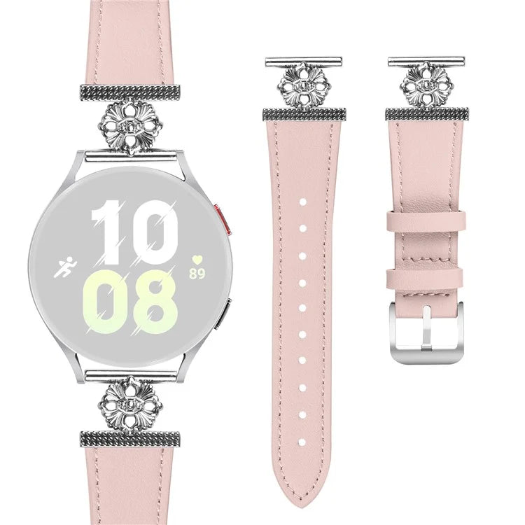For Garmin vivoactive 5 / Garminactive 5 Watch Band Genuine Cow Leather Flower Decor Adjustable Strap
