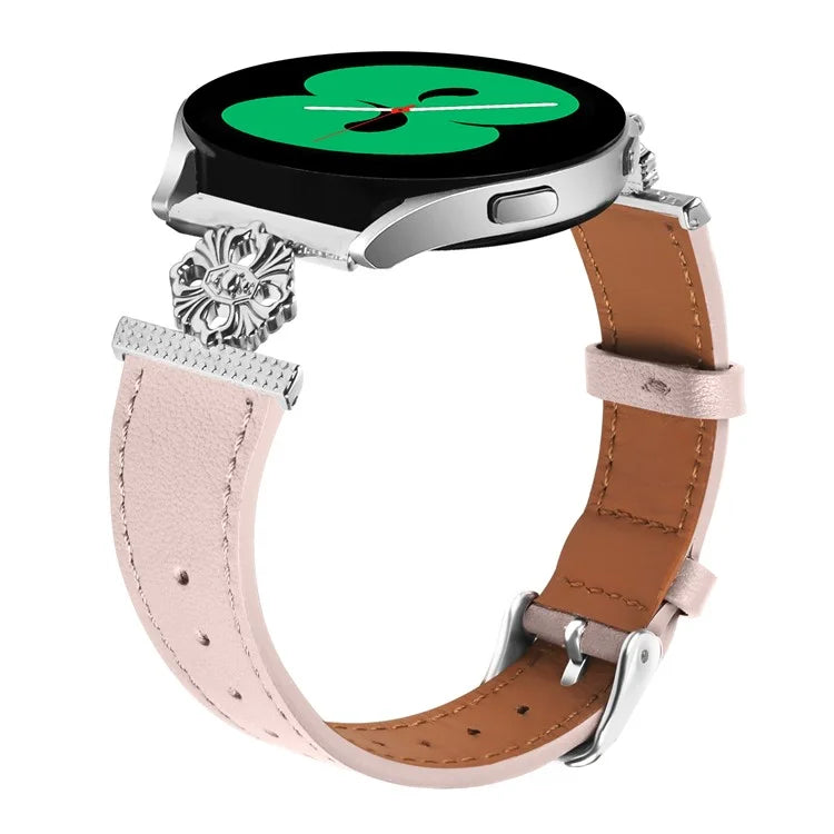 For Garmin vivoactive 5 / Garminactive 5 Watch Band Genuine Cow Leather Flower Decor Adjustable Strap