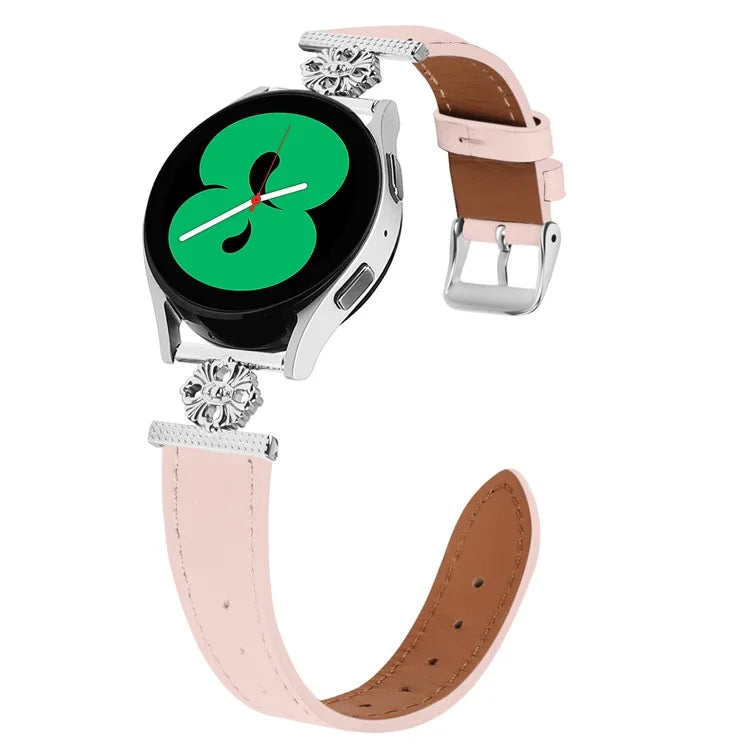 For Garmin vivoactive 5 / Garminactive 5 Watch Band Genuine Cow Leather Flower Decor Adjustable Strap