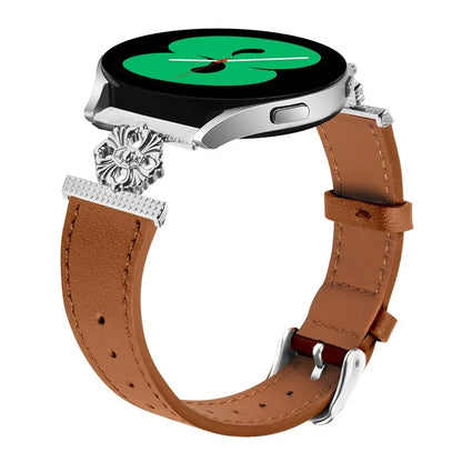 For Garmin vivoactive 5 / Garminactive 5 Watch Band Genuine Cow Leather Flower Decor Adjustable Strap