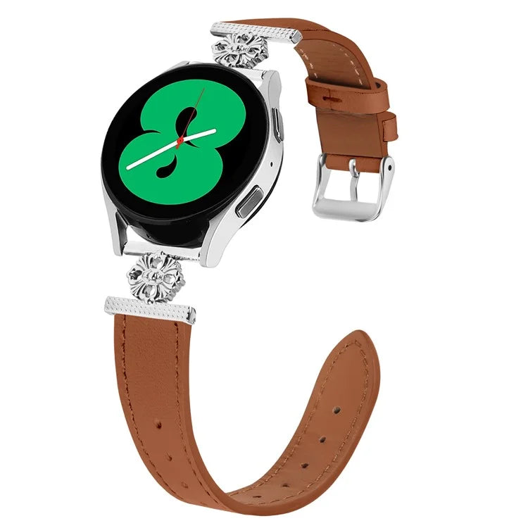For Garmin vivoactive 5 / Garminactive 5 Watch Band Genuine Cow Leather Flower Decor Adjustable Strap