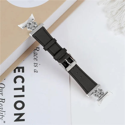 For Google Pixel Watch 3 41mm / Watch 2 / Pixel Watch Genuine Cow Leather Band Flower Decor Adjustable Strap