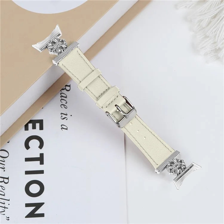 For Google Pixel Watch 3 41mm / Watch 2 / Pixel Watch Genuine Cow Leather Band Flower Decor Adjustable Strap
