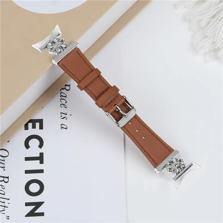For Google Pixel Watch 3 41mm / Watch 2 / Pixel Watch Genuine Cow Leather Band Flower Decor Adjustable Strap