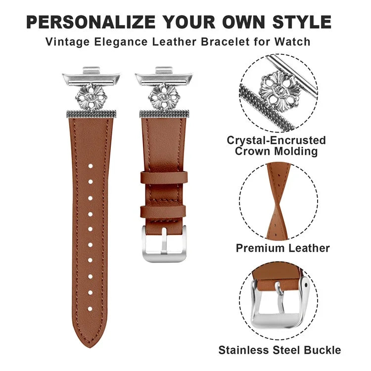 For Xiaomi Smart Band 8 Pro Watch Band Genuine Cow Leather Flower Decor Adjustable Strap