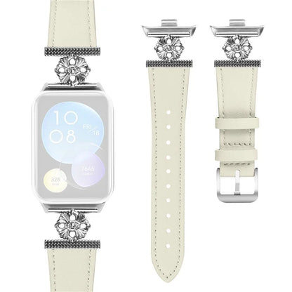 For Xiaomi Smart Band 8 Pro Watch Band Genuine Cow Leather Flower Decor Adjustable Strap