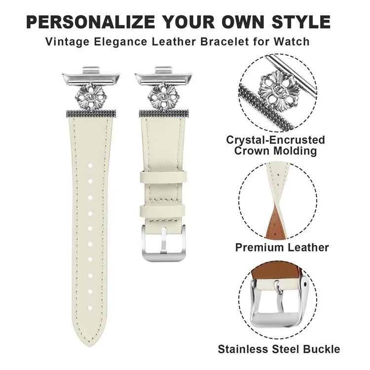 For Xiaomi Smart Band 8 Pro Watch Band Genuine Cow Leather Flower Decor Adjustable Strap