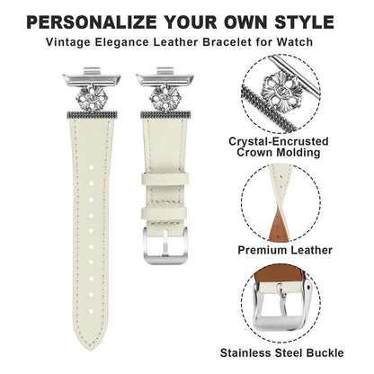 For Xiaomi Smart Band 8 Pro Watch Band Genuine Cow Leather Flower Decor Adjustable Strap