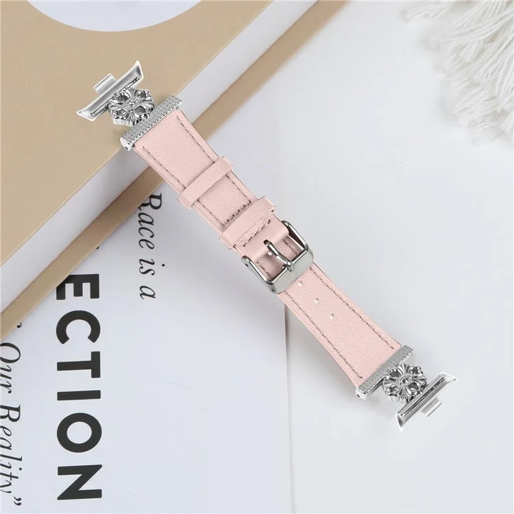 For Xiaomi Smart Band 8 Pro Watch Band Genuine Cow Leather Flower Decor Adjustable Strap