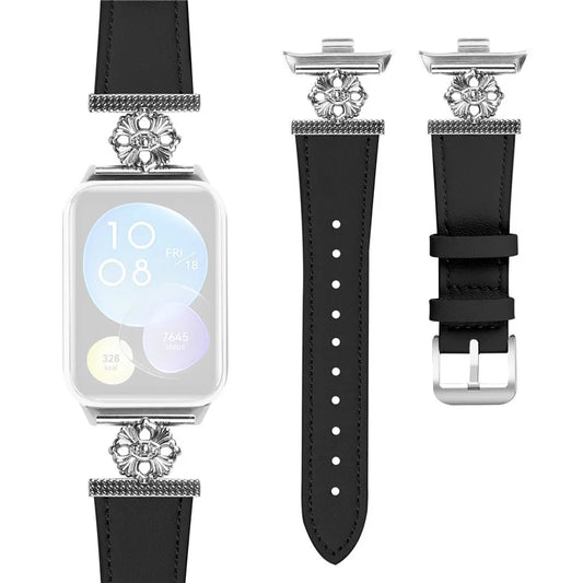 For Xiaomi Redmi Watch 4 Watch Band Genuine Cow Leather Flower Decor Adjustable Strap