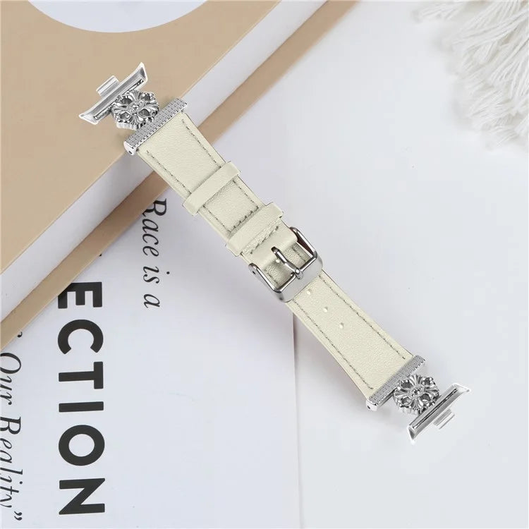 For Xiaomi Redmi Watch 4 Watch Band Genuine Cow Leather Flower Decor Adjustable Strap