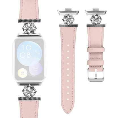 For Xiaomi Redmi Watch 4 Watch Band Genuine Cow Leather Flower Decor Adjustable Strap