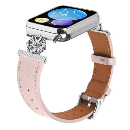 For Xiaomi Redmi Watch 4 Watch Band Genuine Cow Leather Flower Decor Adjustable Strap