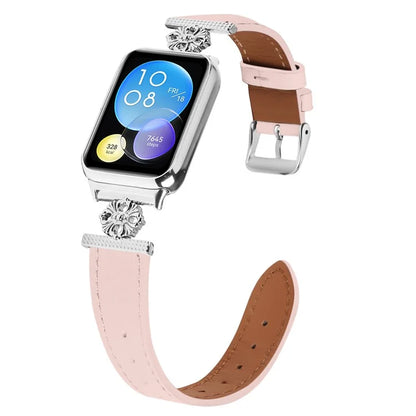 For Xiaomi Redmi Watch 4 Watch Band Genuine Cow Leather Flower Decor Adjustable Strap