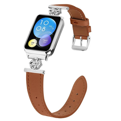 For Xiaomi Redmi Watch 4 Watch Band Genuine Cow Leather Flower Decor Adjustable Strap