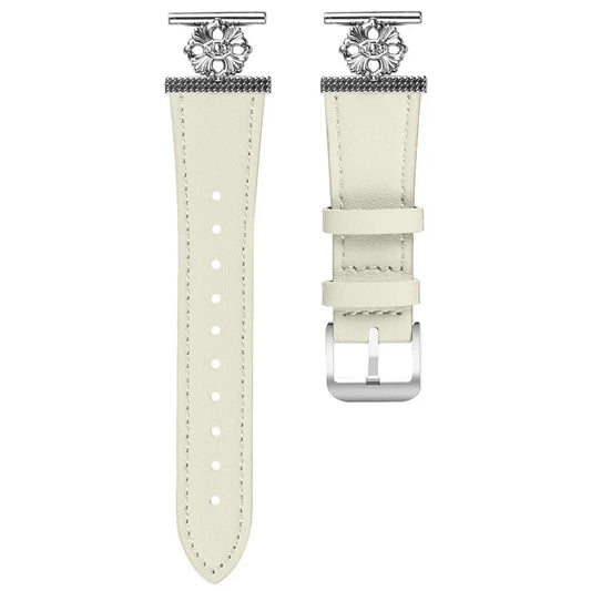 For Verizon Gizmo Watch 3 (Men Version) Watch Band Genuine Cow Leather Flower Decor Adjustable Strap