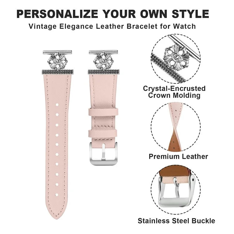 For Gabb Watch 3 Watch Band Genuine Cow Leather Flower Decor Adjustable Strap