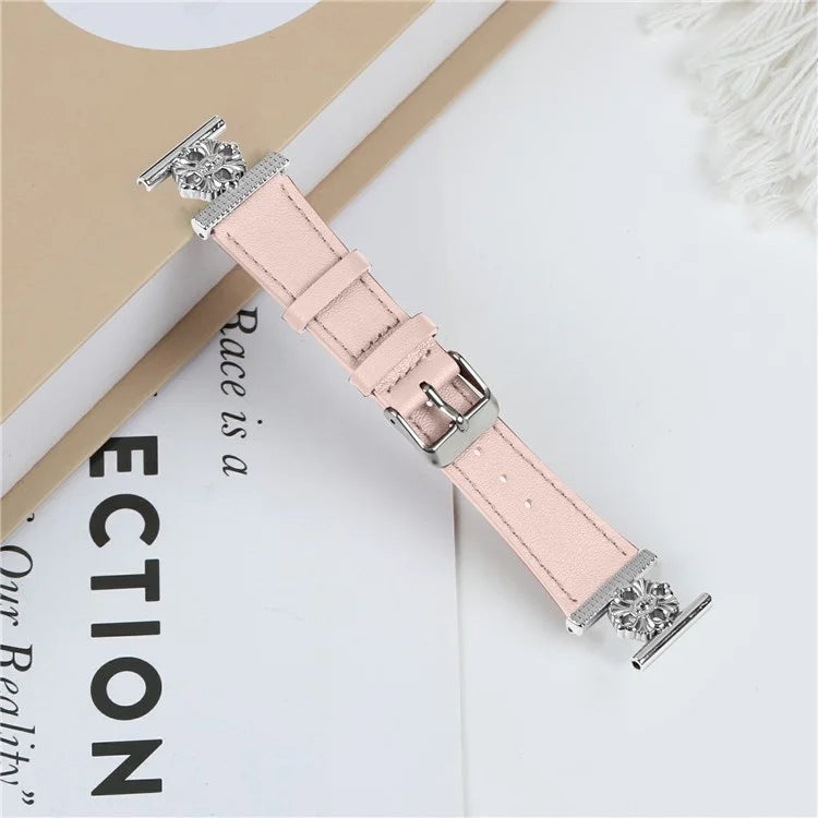 For Gabb Watch 3 Watch Band Genuine Cow Leather Flower Decor Adjustable Strap