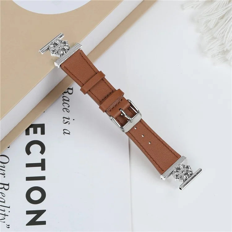 For Misfit Vapor Watch Band Genuine Cow Leather Flower Decor Adjustable Strap