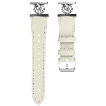 For Withings Steel (Men Version) Watch Band Genuine Cow Leather Flower Decor Adjustable Strap