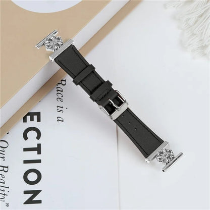 For Withings Steel (Men Version) Watch Band Genuine Cow Leather Flower Decor Adjustable Strap