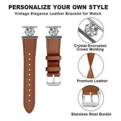 For Withings Steel (Men Version) Watch Band Genuine Cow Leather Flower Decor Adjustable Strap