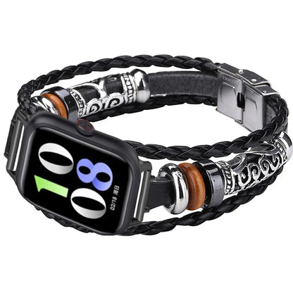For Huawei Watch GT 4 41mm / Garmin Venu 3S Ethnic Band Bracelet 18mm Leather+Metal Wrist Strap