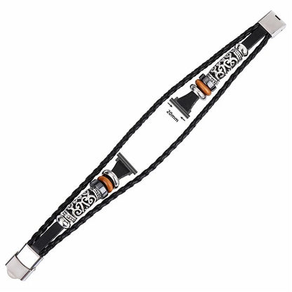 20mm Ethnic Band Bracelet for Samsung Galaxy Watch FE 40mm / Watch7 44mm / 40mm Leather+Metal Wrist Strap