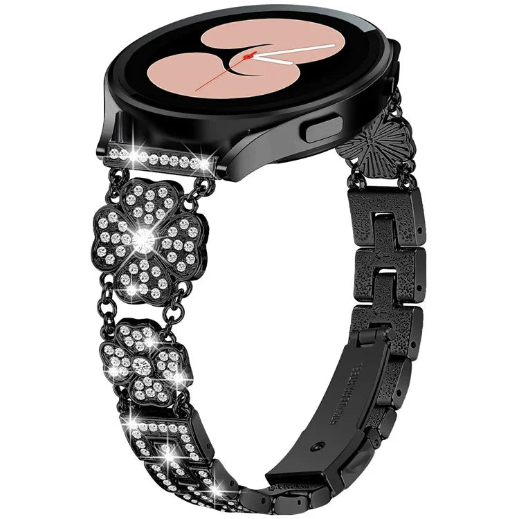 For Samsung Galaxy Watch7 44mm / 40mm Watch Band Four Leaf Clover Rhinestone Decor Smart Watch Strap