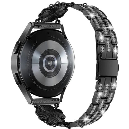 For Samsung Galaxy Watch7 44mm / 40mm Watch Band Four Leaf Clover Rhinestone Decor Smart Watch Strap