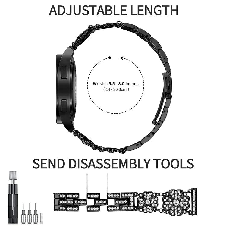 For Samsung Galaxy Watch7 44mm / 40mm Watch Band Four Leaf Clover Rhinestone Decor Smart Watch Strap