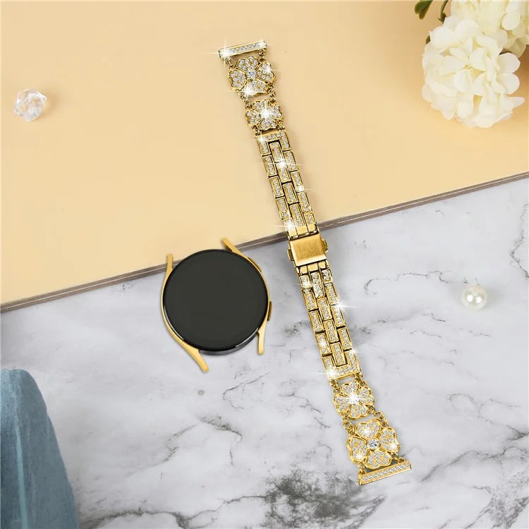 For Samsung Galaxy Watch7 44mm / 40mm Watch Band Four Leaf Clover Rhinestone Decor Smart Watch Strap