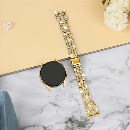 For Samsung Galaxy Watch7 44mm / 40mm Watch Band Four Leaf Clover Rhinestone Decor Smart Watch Strap