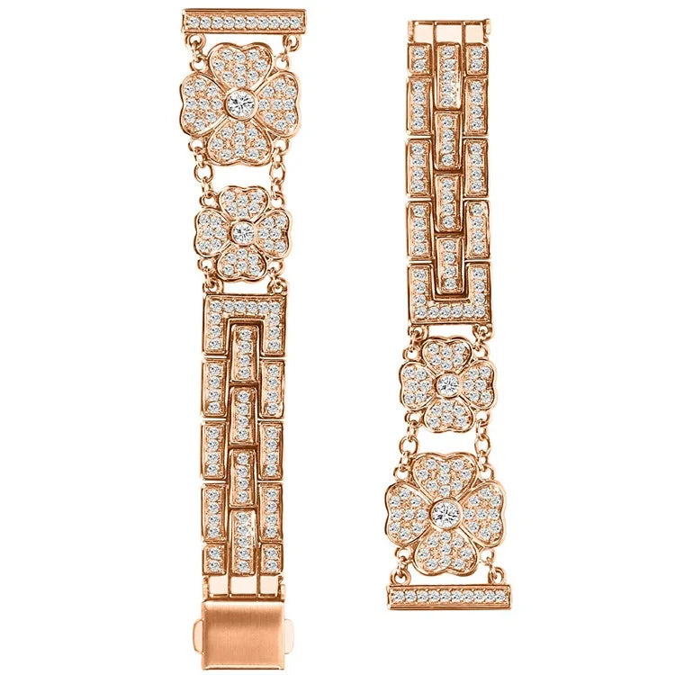 For Samsung Galaxy Watch7 44mm / 40mm Watch Band Four Leaf Clover Rhinestone Decor Smart Watch Strap
