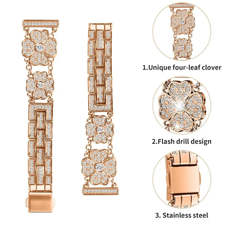 For Samsung Galaxy Watch7 44mm / 40mm Watch Band Four Leaf Clover Rhinestone Decor Smart Watch Strap