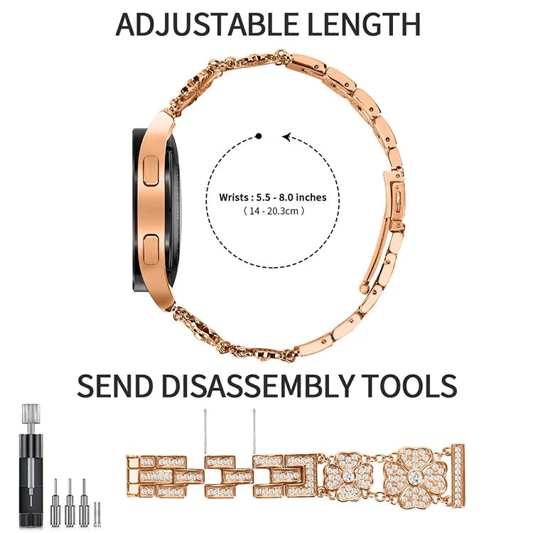 For Samsung Galaxy Watch7 44mm / 40mm Watch Band Four Leaf Clover Rhinestone Decor Smart Watch Strap