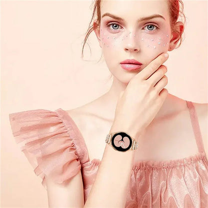 For Samsung Galaxy Watch7 44mm / 40mm Watch Band Four Leaf Clover Rhinestone Decor Smart Watch Strap