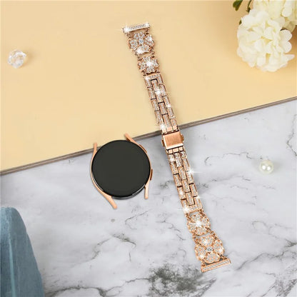 For Samsung Galaxy Watch7 44mm / 40mm Watch Band Four Leaf Clover Rhinestone Decor Smart Watch Strap