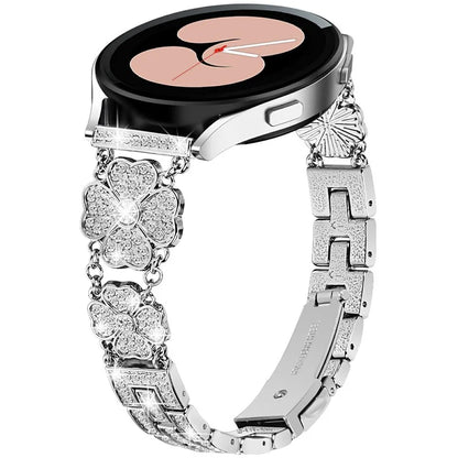 For Samsung Galaxy Watch7 44mm / 40mm Watch Band Four Leaf Clover Rhinestone Decor Smart Watch Strap