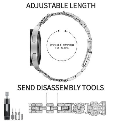 For Samsung Galaxy Watch7 44mm / 40mm Watch Band Four Leaf Clover Rhinestone Decor Smart Watch Strap