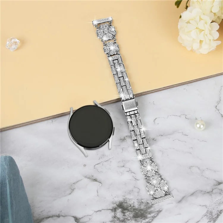 For Samsung Galaxy Watch7 44mm / 40mm Watch Band Four Leaf Clover Rhinestone Decor Smart Watch Strap