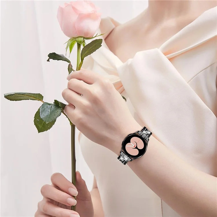 For Samsung Galaxy Watch7 44mm / 40mm Watch Band Rhinestone Decor Double Snap Smart Watch Strap