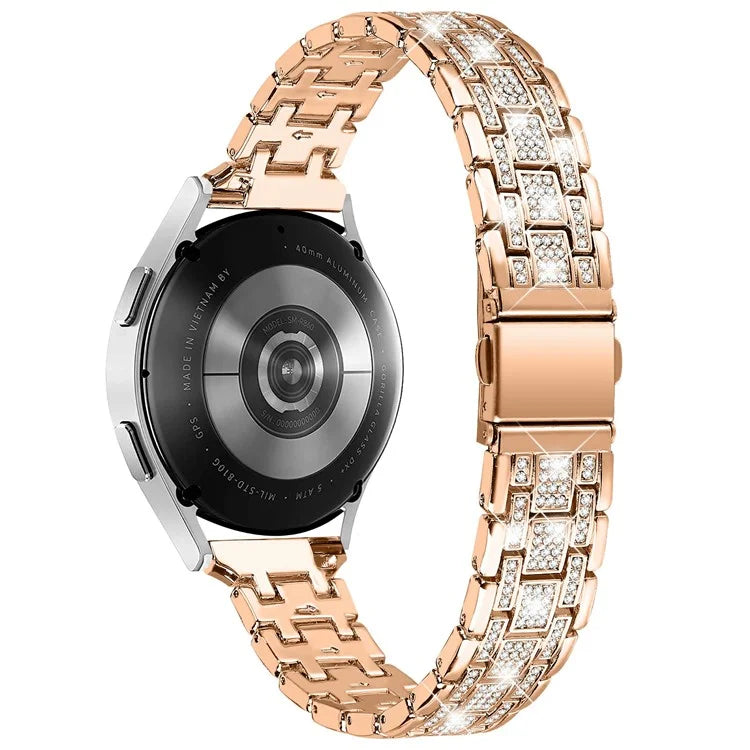 For Samsung Galaxy Watch7 44mm / 40mm Watch Band Rhinestone Decor Double Snap Smart Watch Strap